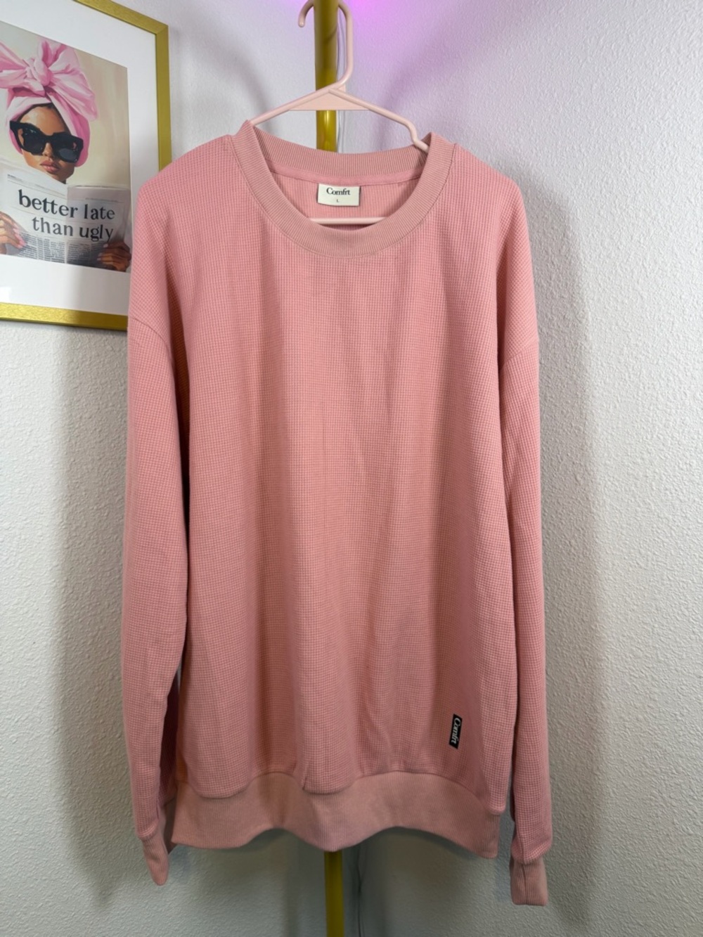 Comfrt Waffle Knit Lounge Set Pink NWT Women’s Large - Picture 2 of 9